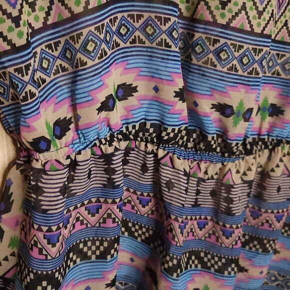 Francesca's Southwestern Sheer Silky Tunic Blouse - Picture 3 of 4